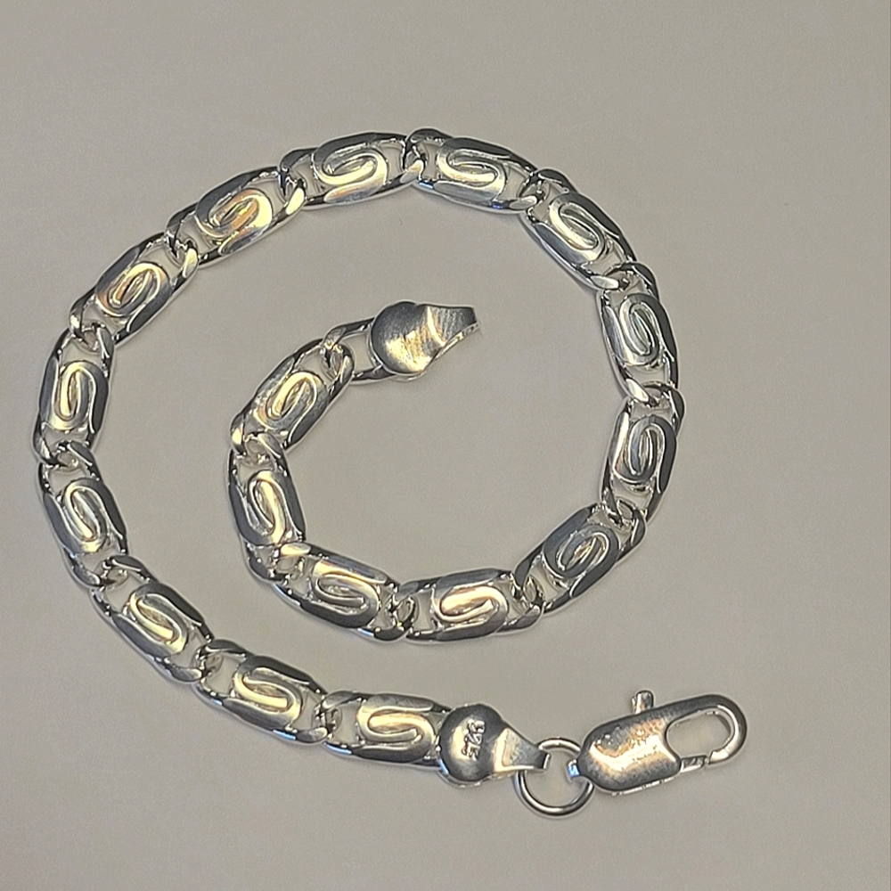 Mariner Swirl Bracelet 8" .925 Sterling Silver Filled Stamped Jewelry - 5mm